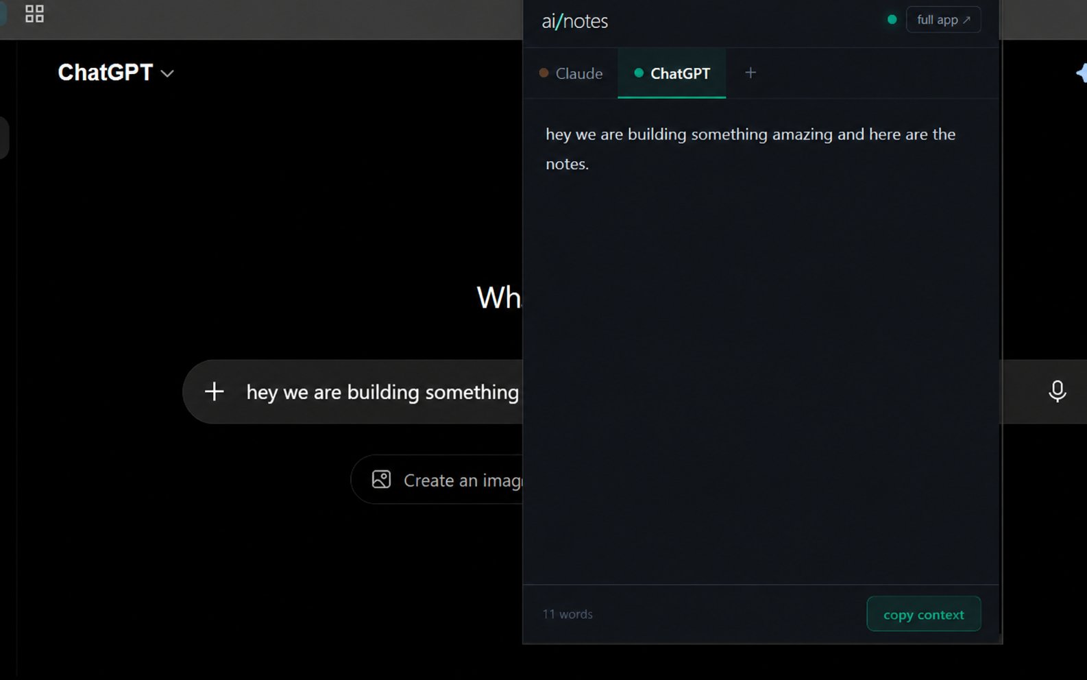 ai/notes automatically filling saved notes into a ChatGPT chat